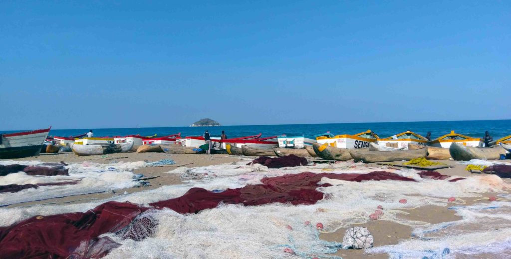 This is Senga Bay in Malawi. You can see the fisherman and their fishing nets.